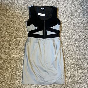 NWT Worthington Womens Sleeveless Dress Size 8 Gray Black Zipper Color Block